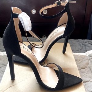Black Boohoo suede pointy heels.